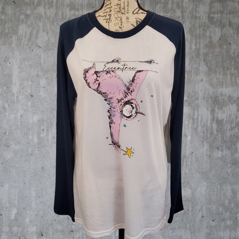 Eccentric Sloth Funny Animal Long Sleeve Baseball Shirt, Small